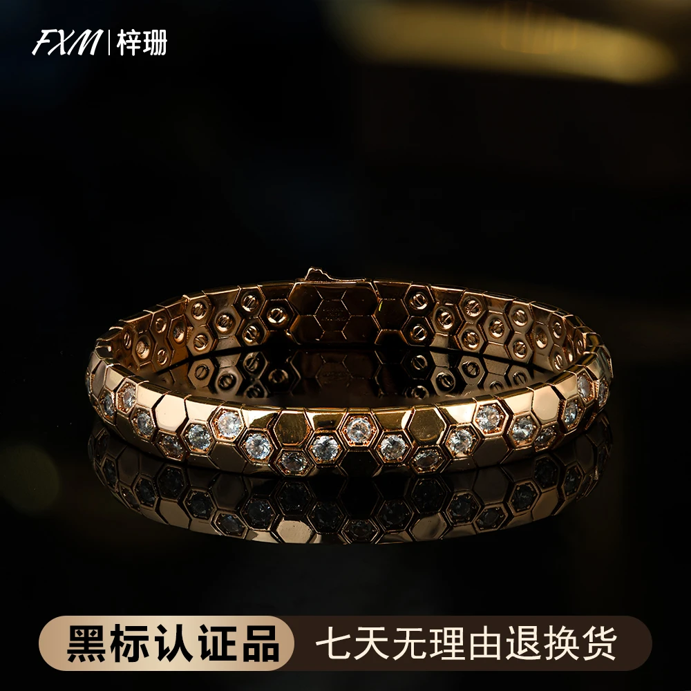 FXM/梓珊 镀K金 CNC时尚菱形蜂巢宽版轻奢手镯 ZR-C54