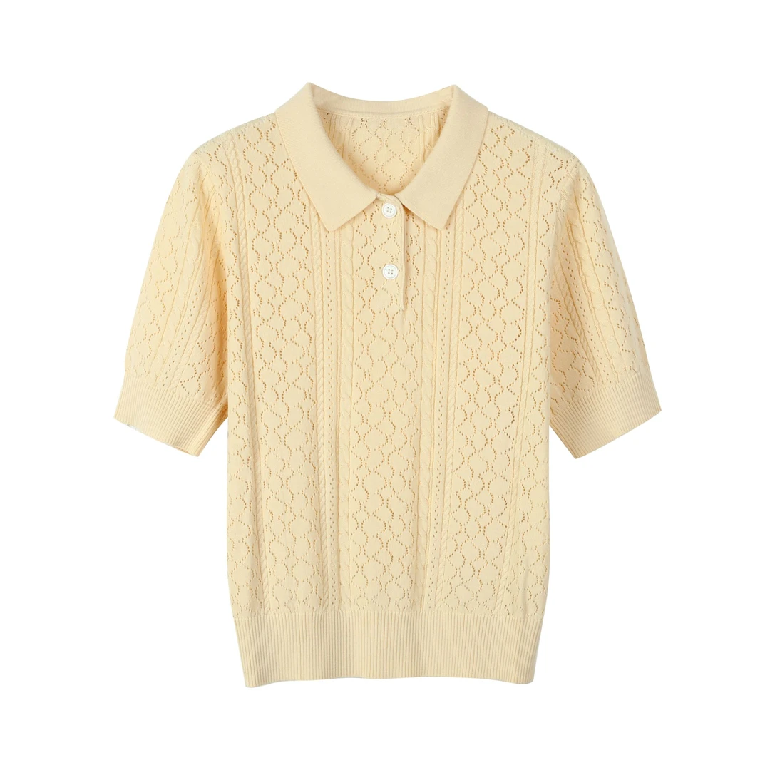 30500常【小禾订单】短款polo毛衫新春盘扣针织衫夏季镂空气质0203