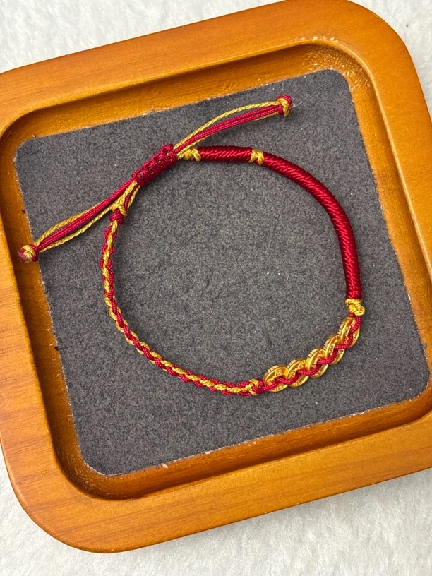 足金999五帝币双抽拉手绳【水贝黄金】