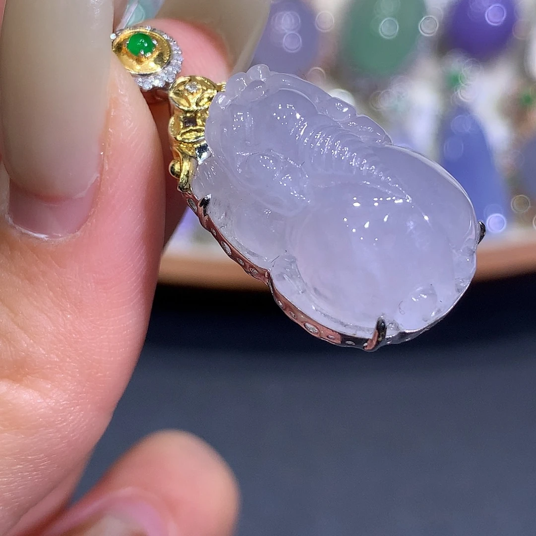 翡翠18K金镶嵌吊坠(不含链)