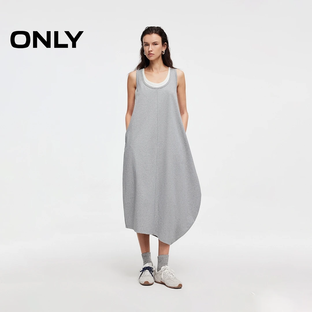 ONLY2025春季新款廓形假两件撞色U领无袖长裙连衣裙女|125161014