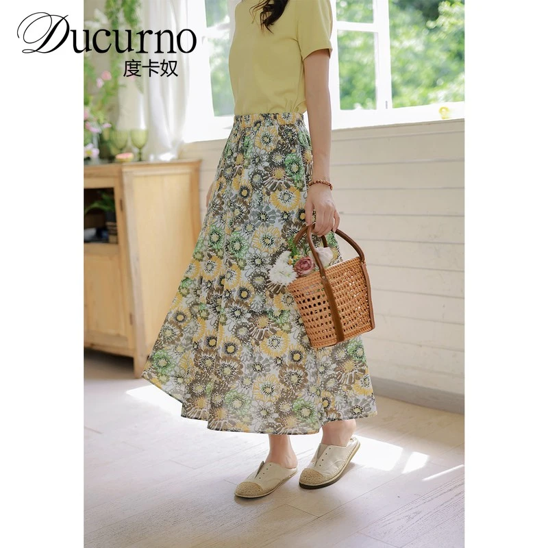复古印花大摆半身裙女中长款秋季2025年新款女装气质优雅裙子休闲