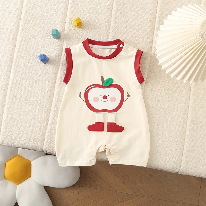 夏季新款无袖爬服苹果短哈宝宝薄款男女童新生儿卡通夏装