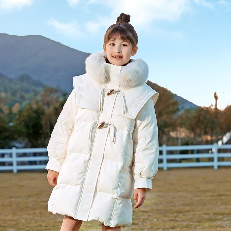 狐狸毛领90白鸭绒女童羽绒服2025秋冬新款中大童儿童羽绒服外套