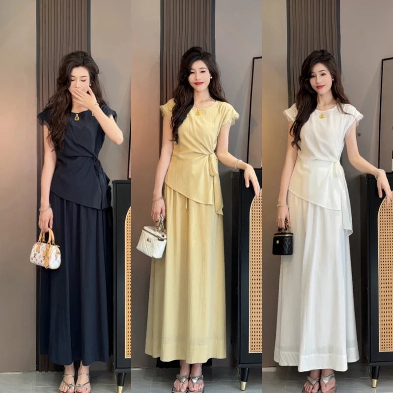 两件套装女装休闲套装气质复古短袖上衣时尚轻熟风宽松夏季半身裙