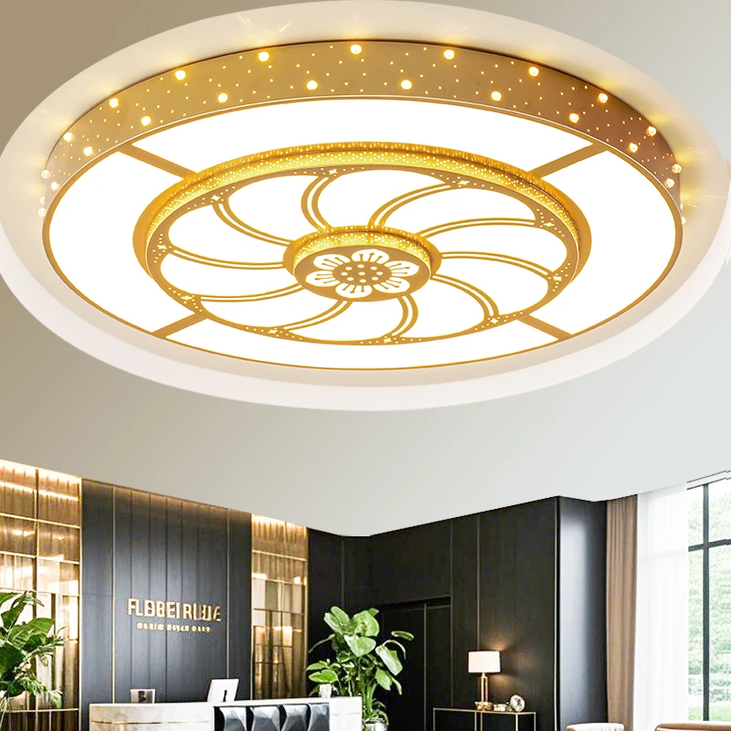 2025新款客厅主灯金色轻奢花朵大圆灯创意花形led大厅中山灯具