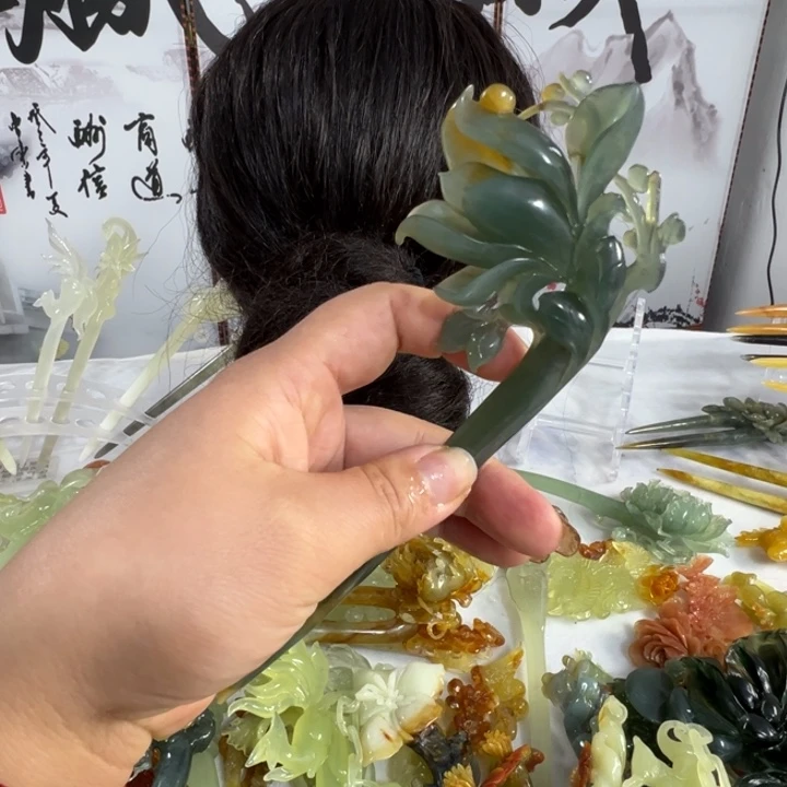 定制蛇纹石玉一*喵毛货发饰