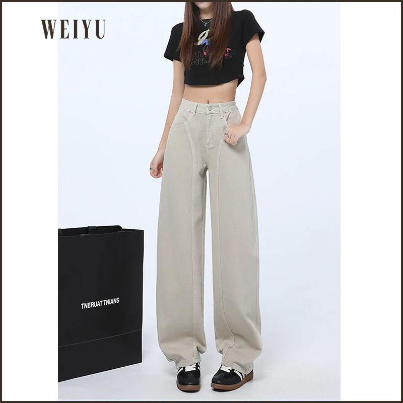 复古窄版阔腿牛仔裤女春夏2025新款高腰垂感宽松香蕉弯刀裤子
