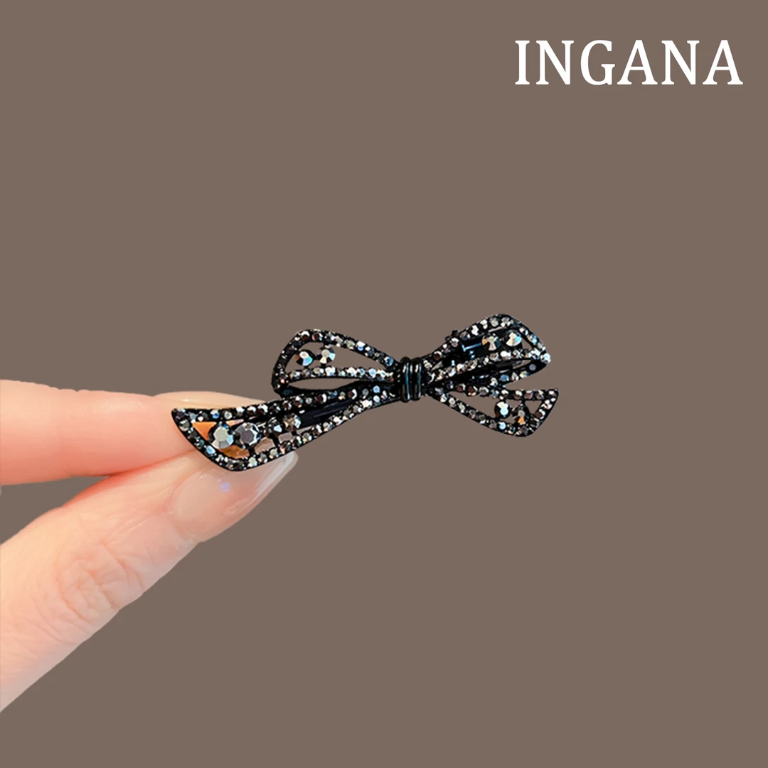 气质闪钻发卡女黑色蝴蝶结金属发夹高级感侧边夹刘海夹简约鸭嘴夹