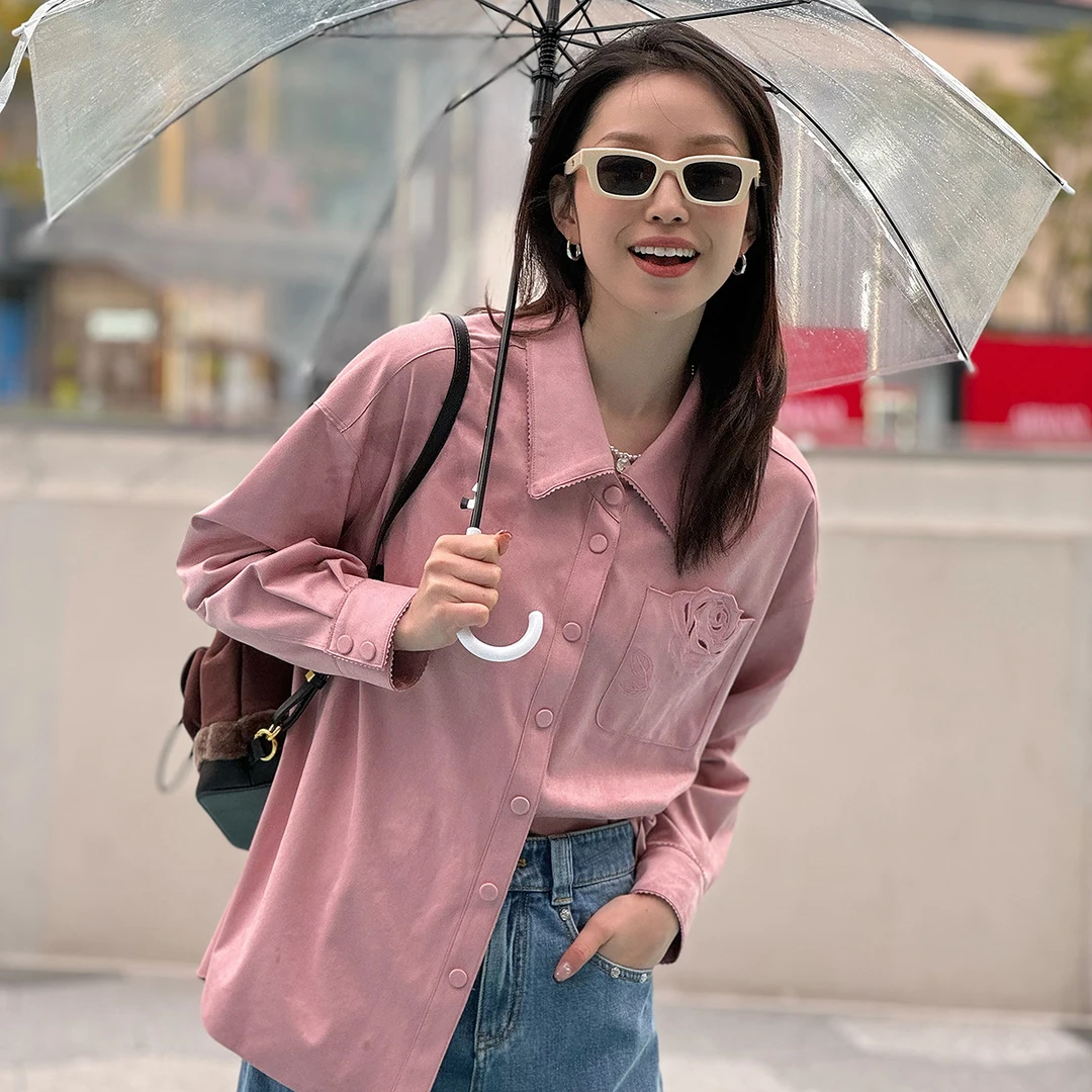 【甜酷工装风】仿麂皮长袖衬衫一手长DOUBLOVE贝爱2025春季新款