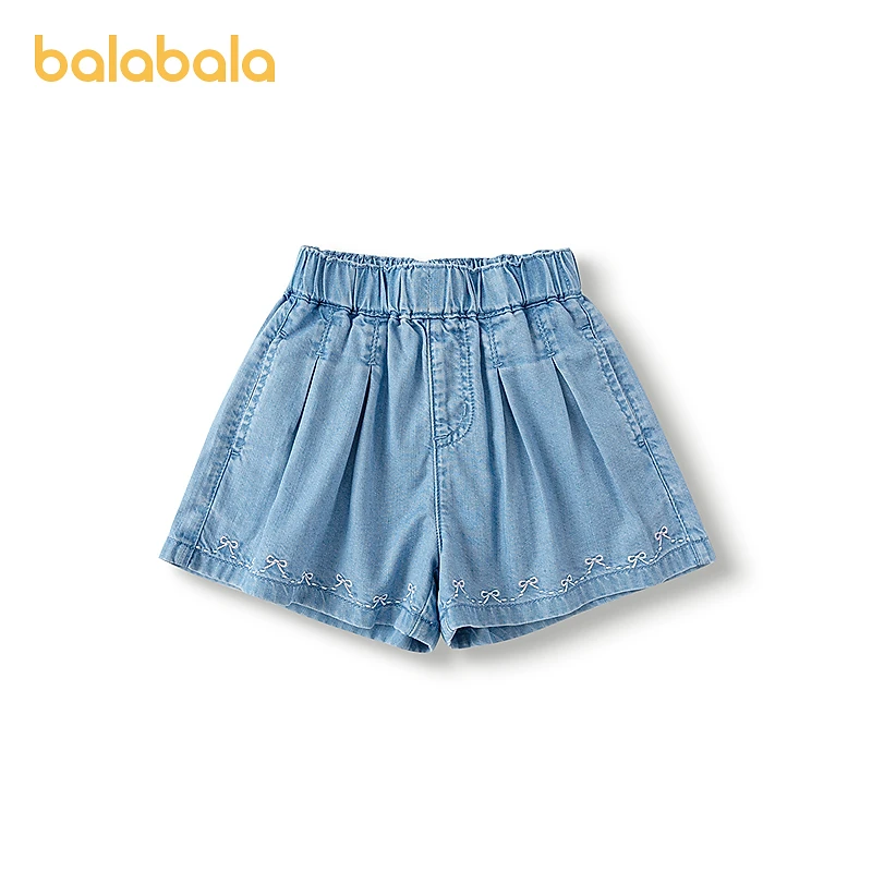 巴拉巴拉童装儿童短裤女童牛仔裤2025夏季新款A字裙裤蝴蝶结抑菌