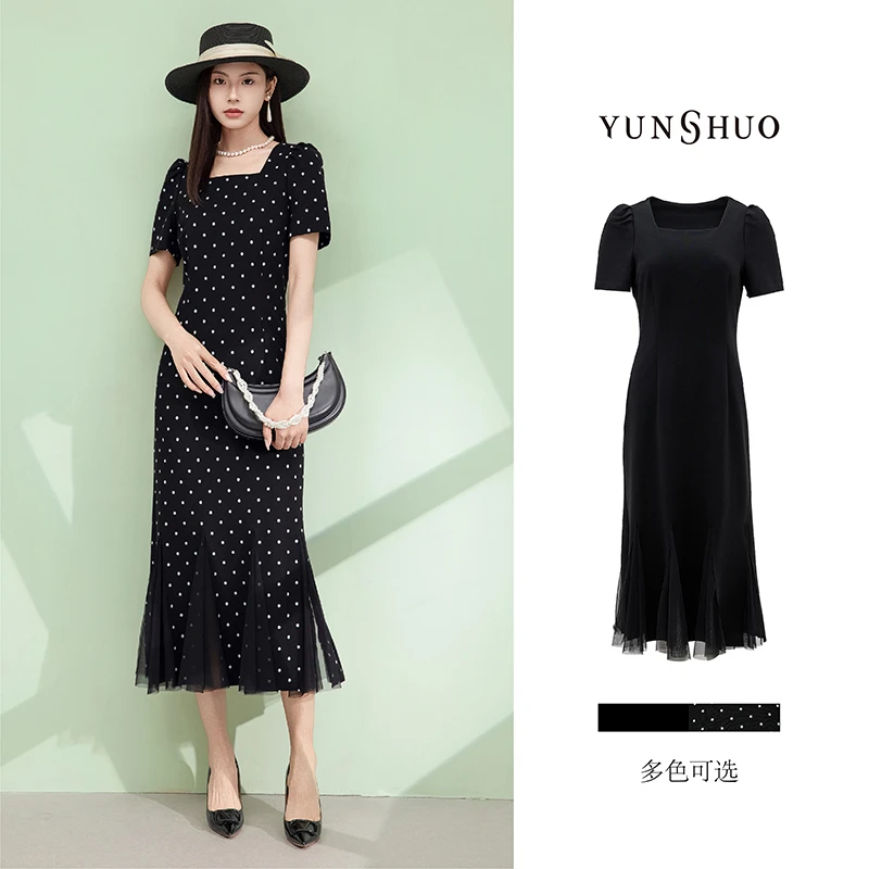 允硕夏季时尚百搭拼接修身收腰气质拼接蕾丝鱼尾包臀连衣裙569371