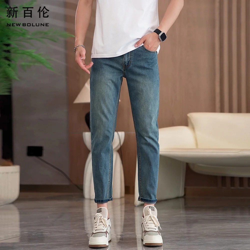 新百伦早秋爆款牛仔裤男2025新款修身小直筒男款百搭弹力潮流男裤