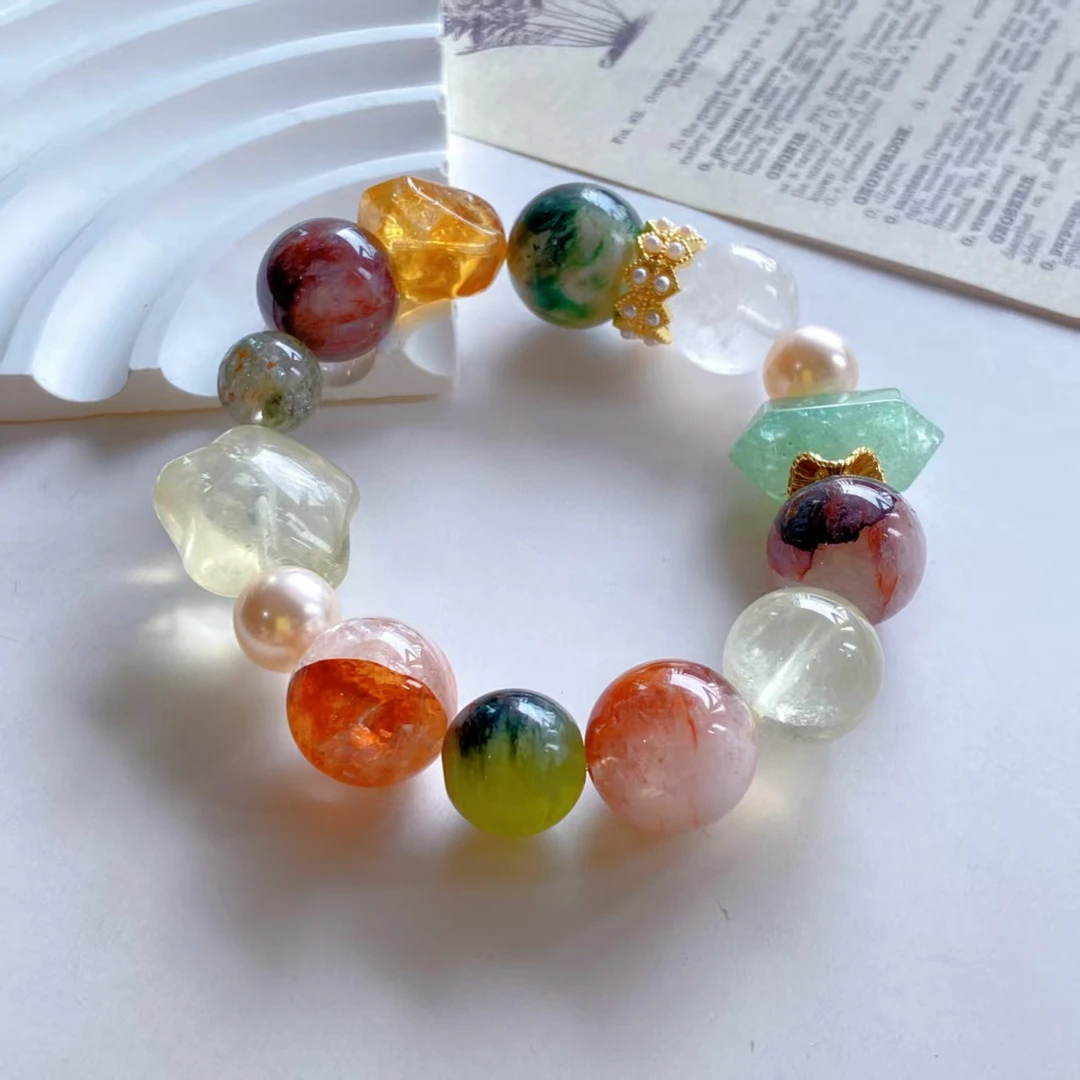 【圣诞星】天然绿水晶绿祖母晶柠檬晶黄水晶绿幽灵手串手链