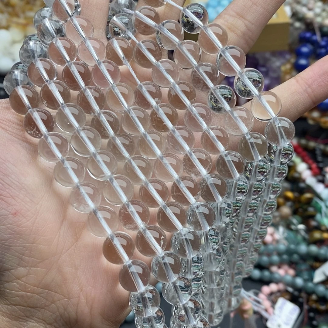玛瑙/玉髓未镶嵌珠宝半成品一条纯天然10mm精品白水晶圆珠