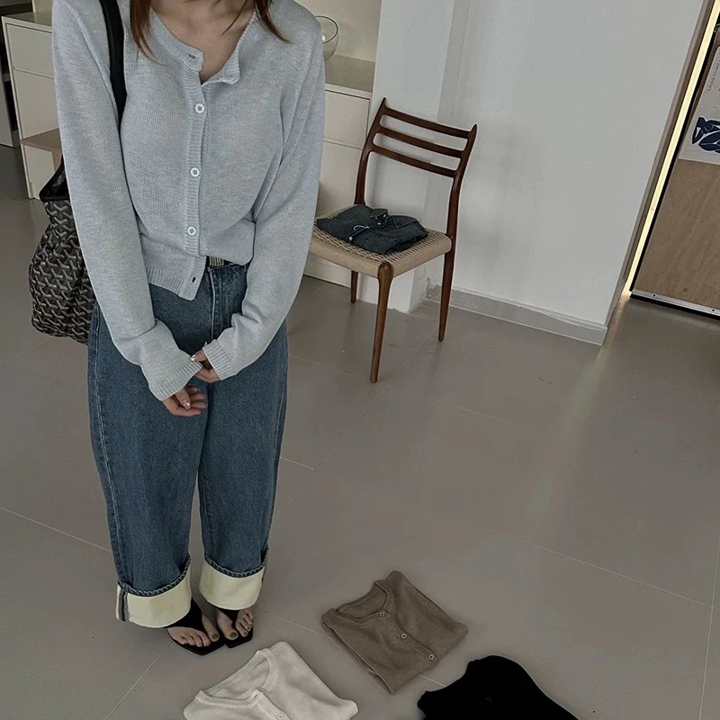 3114【圆领简约开衫】春夏新款针织衫宽松薄款女士基础上衣