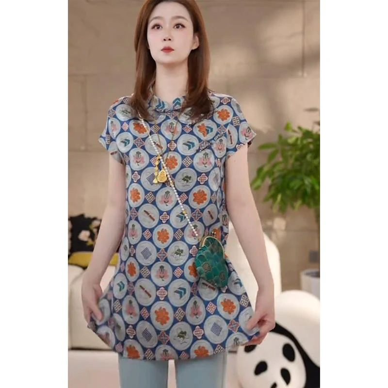 2025夏季爆款新中式国风复古高级感小众不撞款小衫斜襟盘扣上衣女
