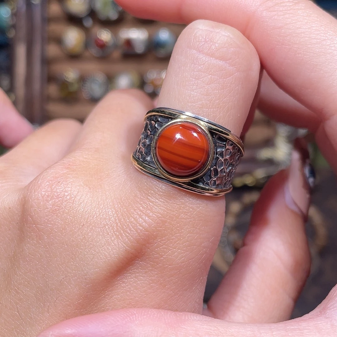 南红玛瑙银S925镶嵌戒指