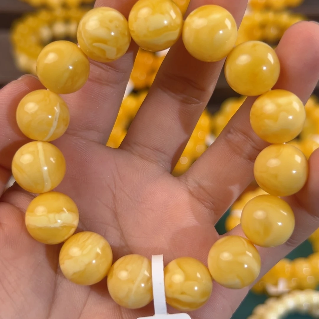 琥珀未镶嵌手链23.96g小年份白蜜14mm ry