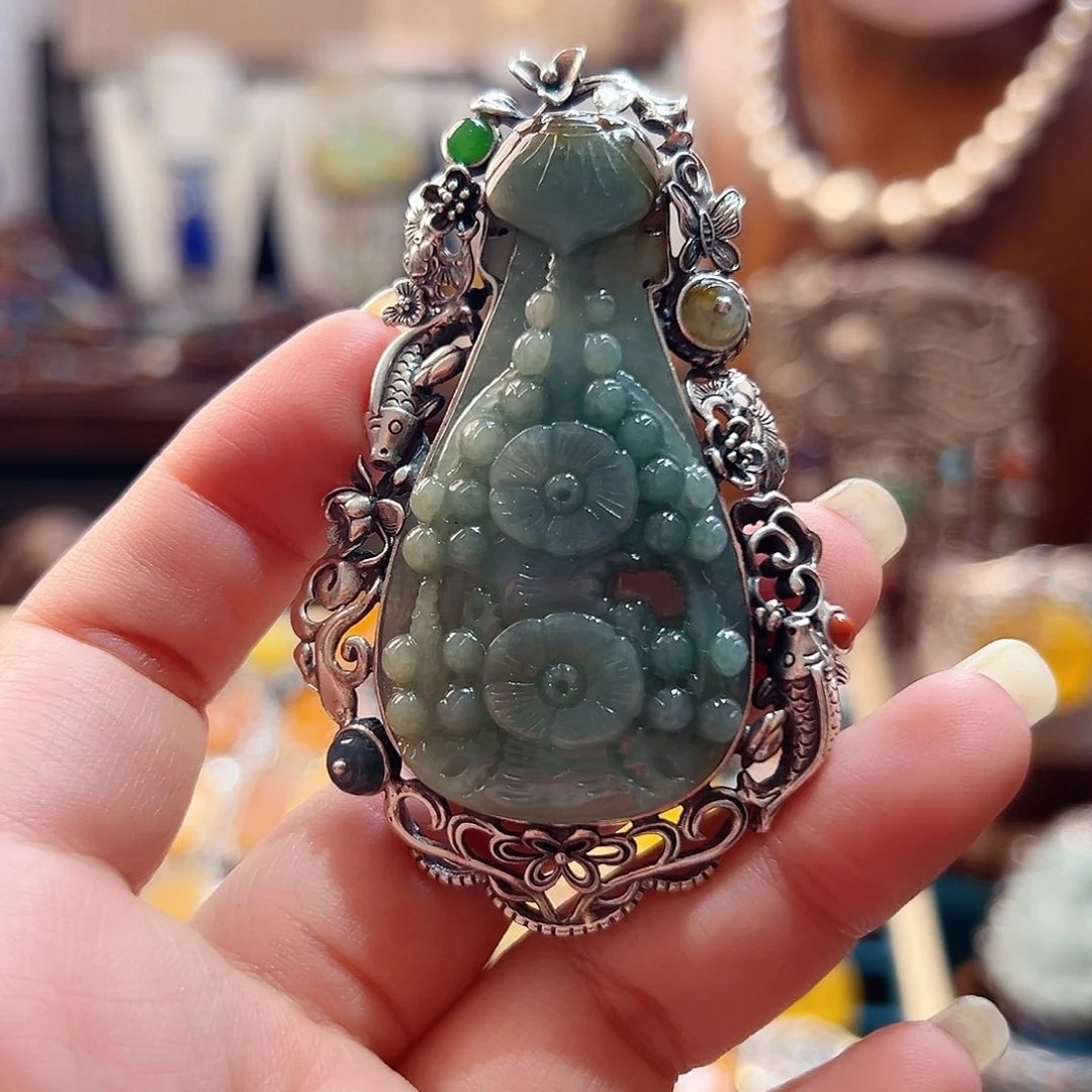 翡翠银S925镶嵌戒指/指环国风