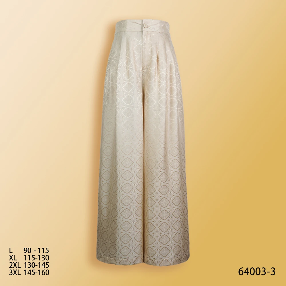 XY 2025夏季新款云米色时尚纹宝相花直筒休闲阔腿裤 64003-3