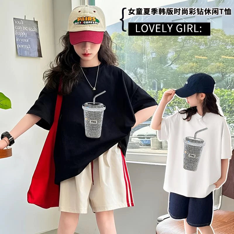 儿童洋气韩版短袖夏季排汗时尚T恤网红宽松亲子上衣童装中大童