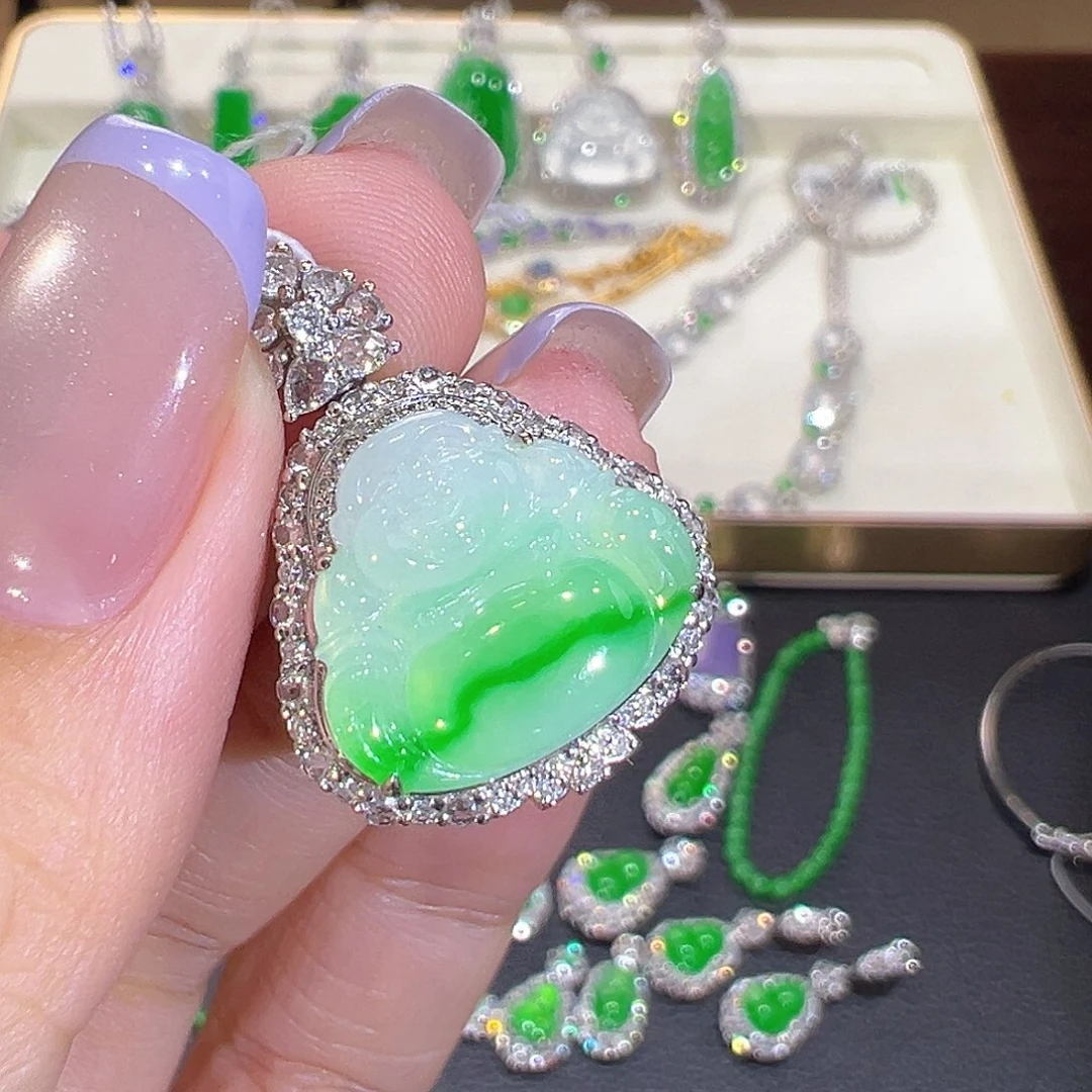 翡翠18K金镶嵌吊坠(不含链)翡翠