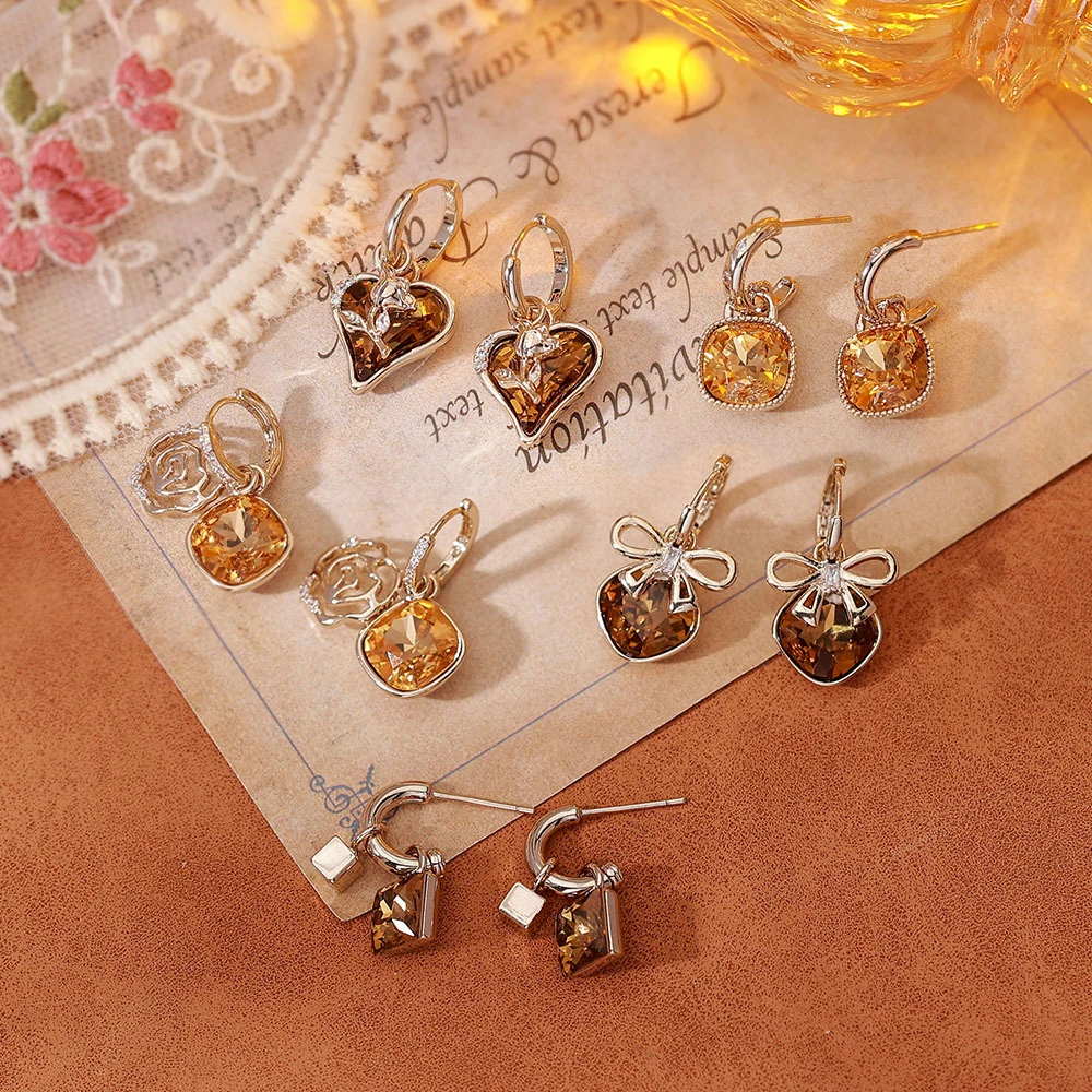 纯铜铜耳饰 新款铜镀真金美拉德复古咖啡轻奢高级感气质耳饰女