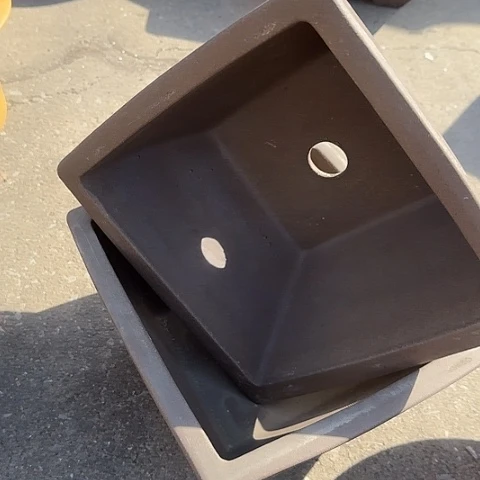 紫砂宜兴紫砂紫方斗大一对