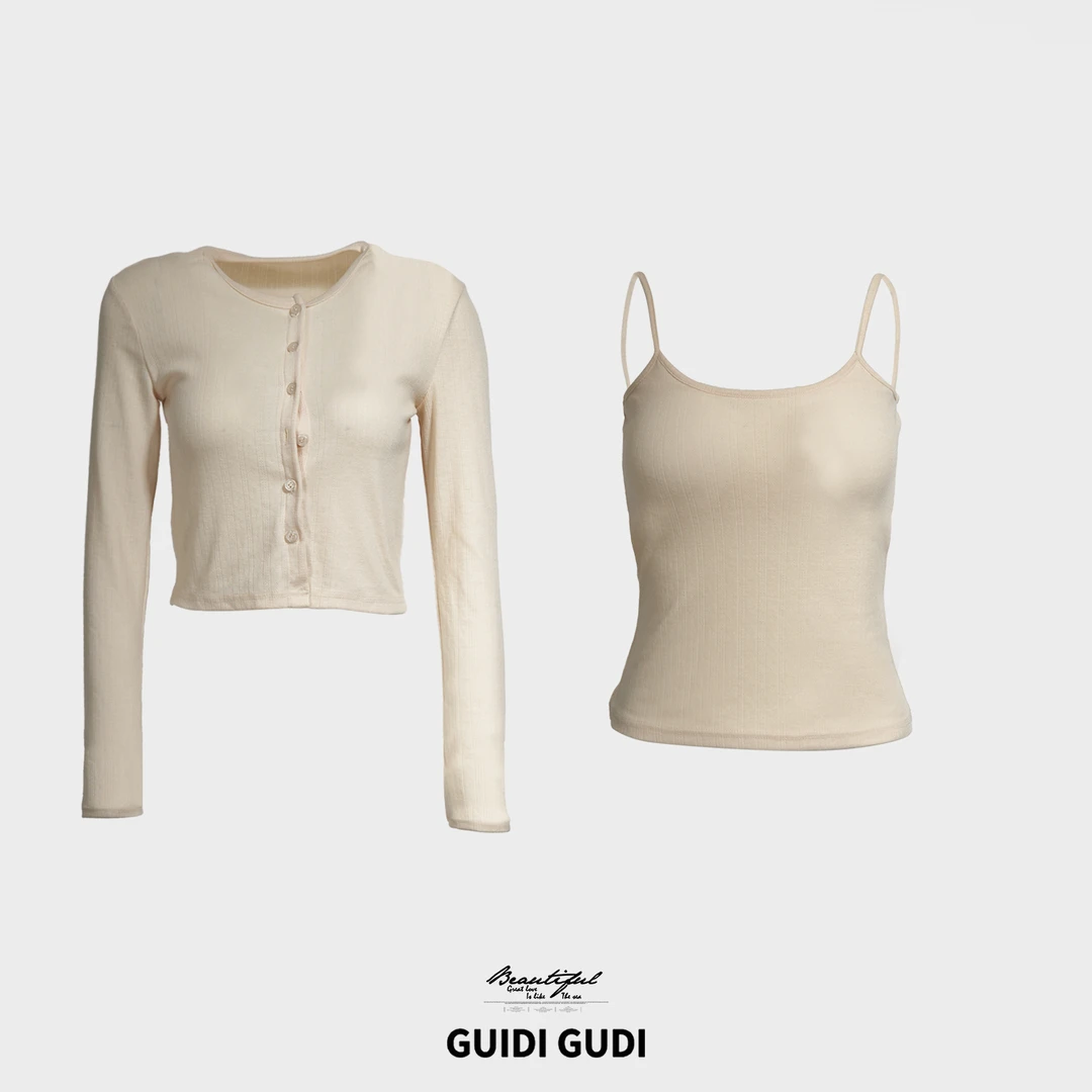 GUIDI GUDI【岩茶】气质女人味外套背心套装/黄加蓝