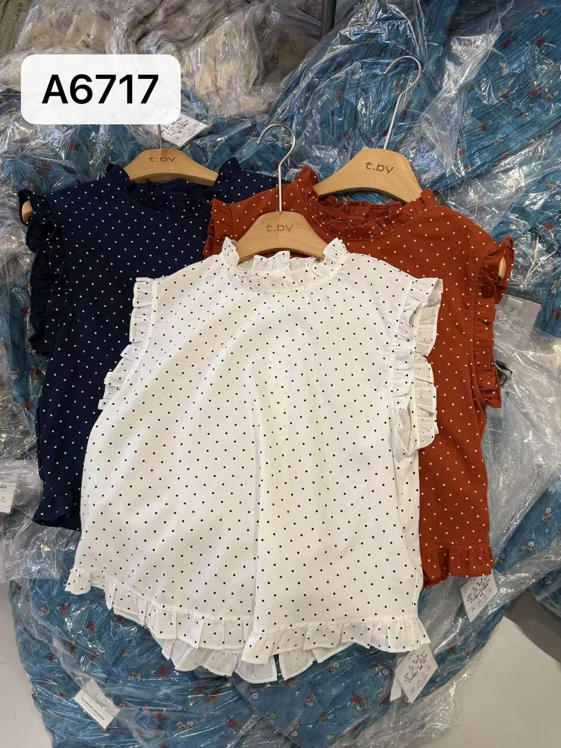 6717 土布鱼木耳边点点小衫