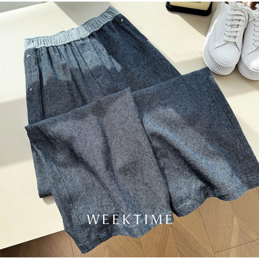 【呼吸靛语】春季亚麻水洗牛仔色微阔腿直筒裤 百搭休闲裤9773