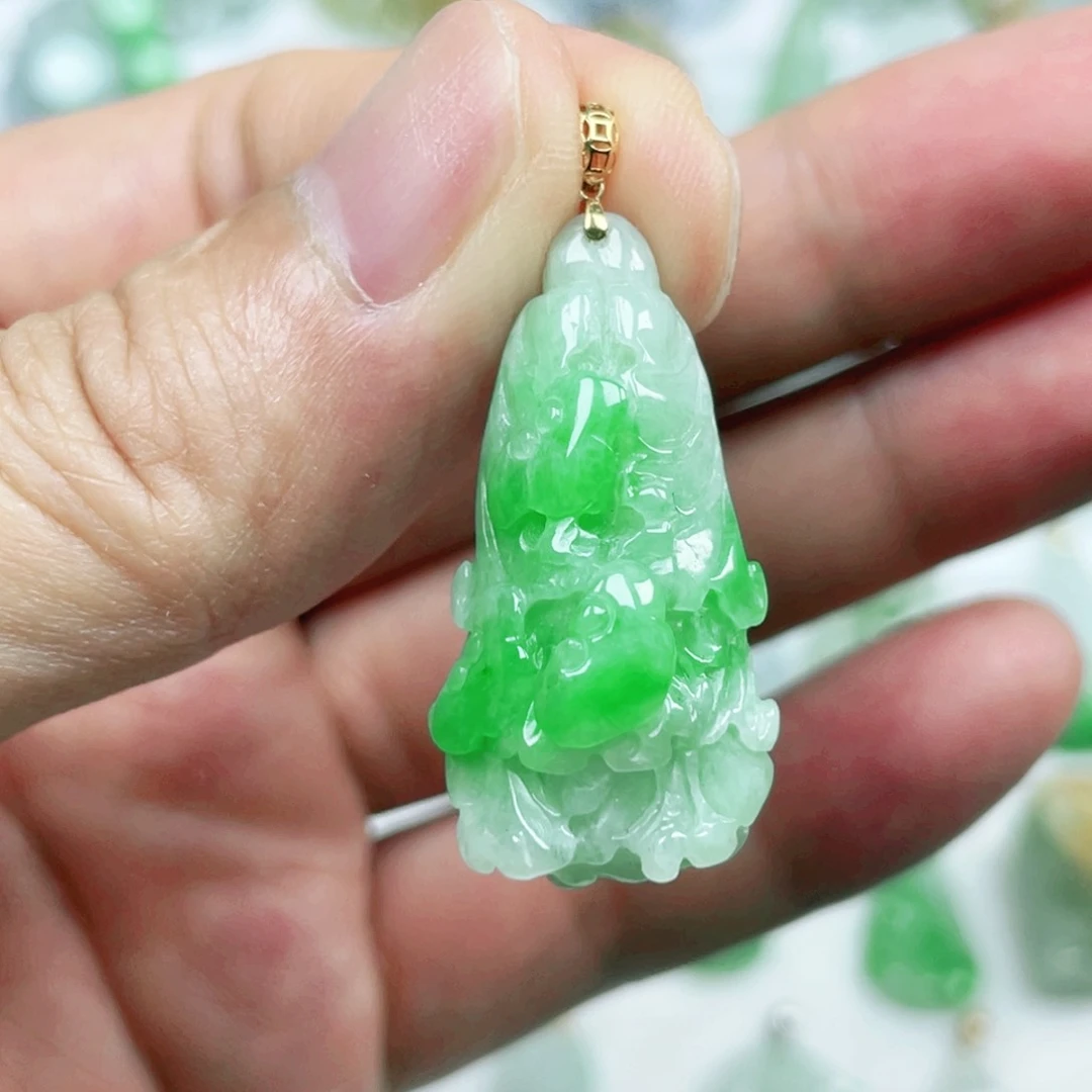 翡翠18K金镶嵌吊坠(不含链)