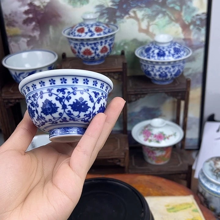 杯子青花缠枝莲小压手