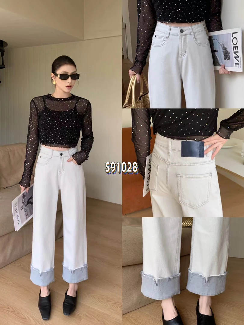 高腰显瘦秋款九分卷边窄版裤百搭时尚