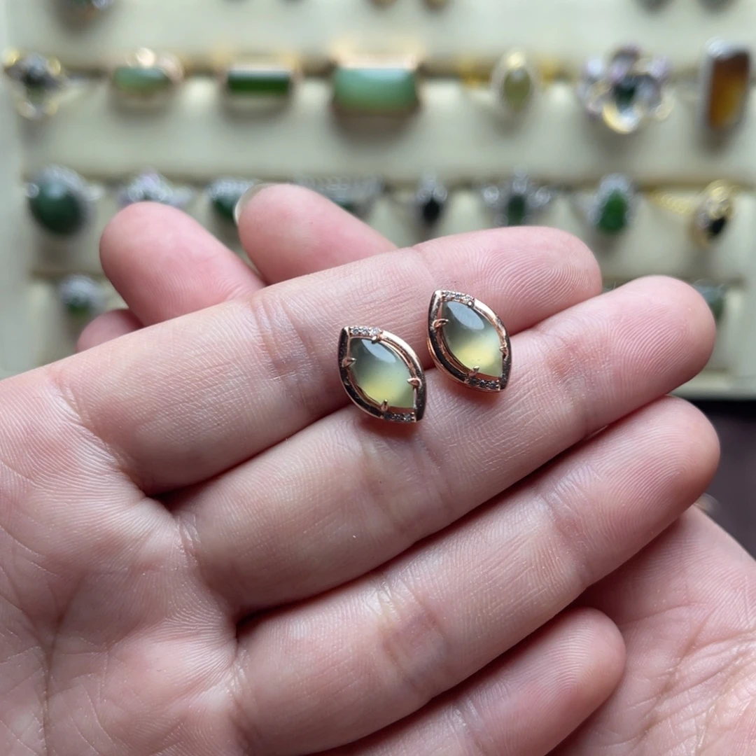 和田玉（碧玉）银S925镶嵌耳饰