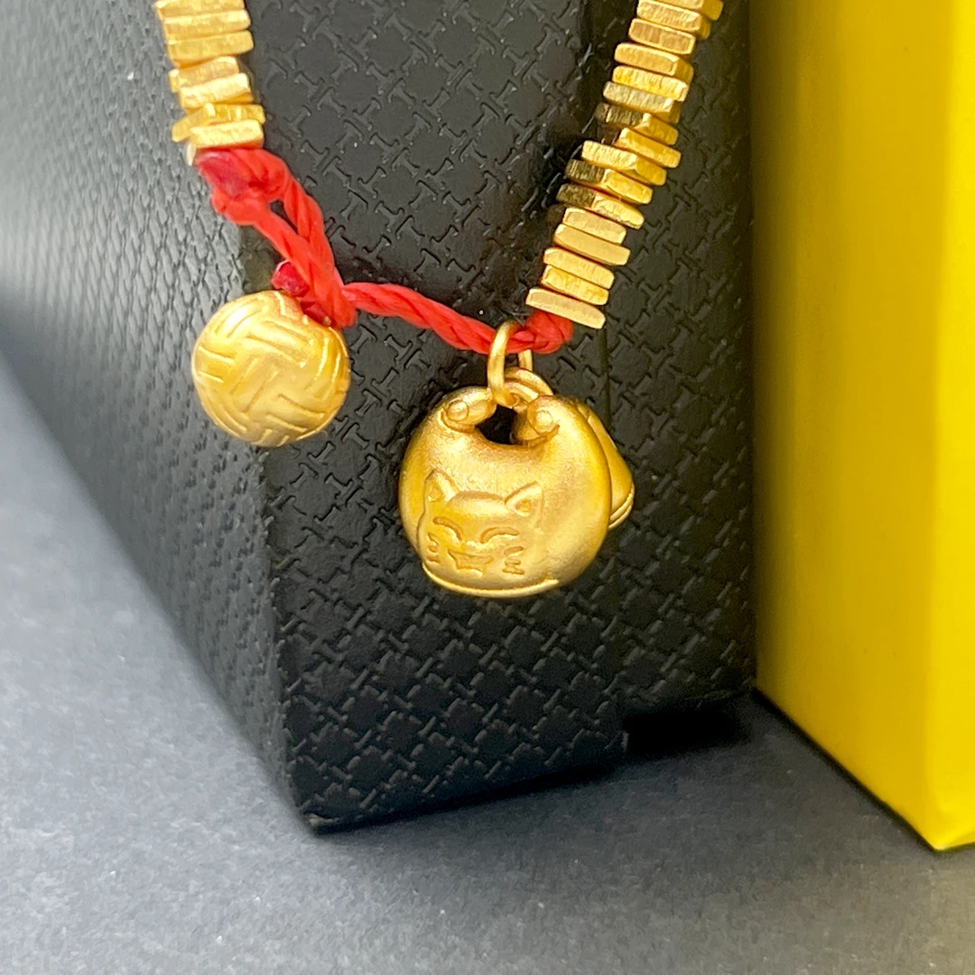 黄铜手链 狮贡原创手串手编古法金编绳钱袋子手链黄金色盘缠手绳