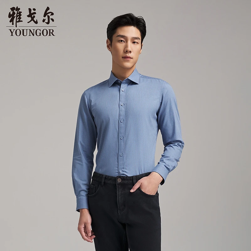 【牦牛绒免烫】雅戈尔官方男士秋冬商务休闲时尚保暖格纹长袖衬衫