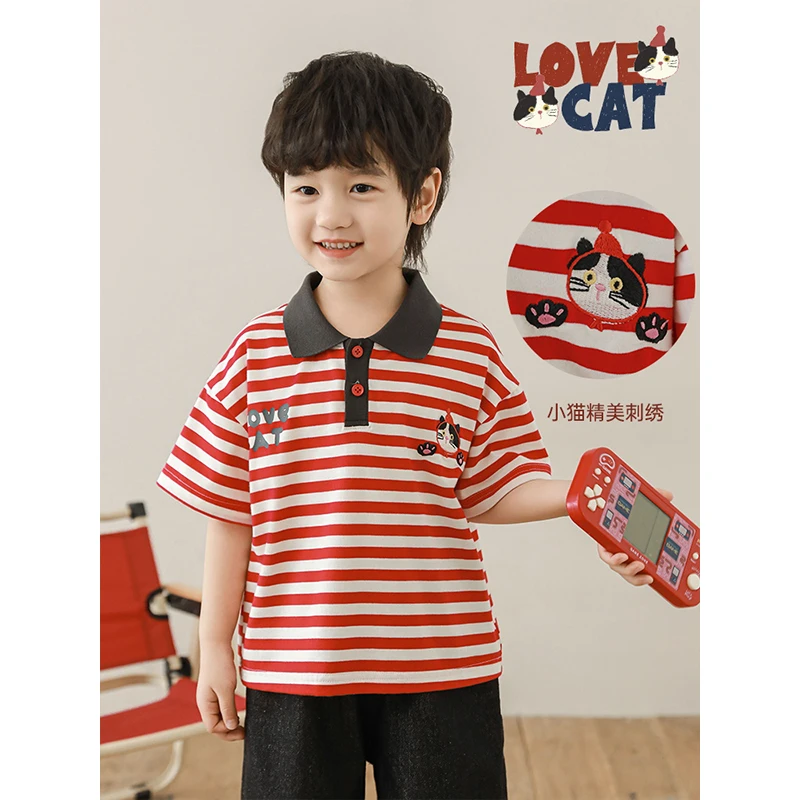 YOEHYAUL/幼悠夏五波上【夏日喵招】撞色POLO翻领洋气汉服T恤 N6225