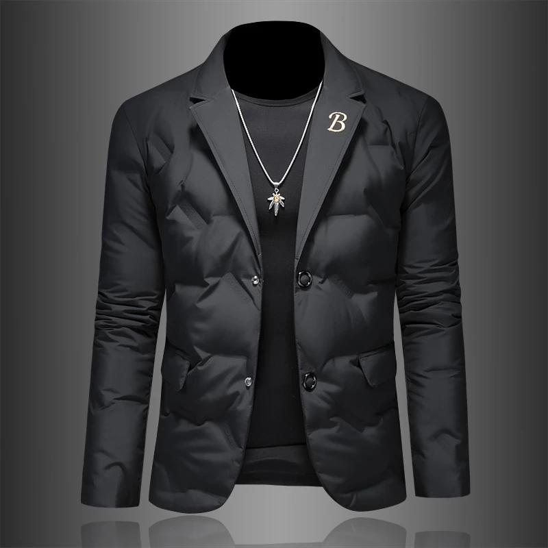 柏雷帕西冬季薄款西装领羽绒服男款高端百搭潮流刺绣修身保暖外套