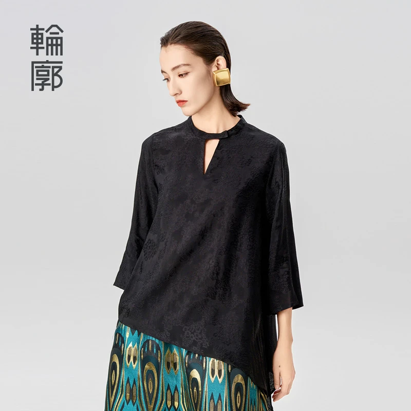 轮廓画提花上衣L241Y071新中式国风雅致复古气质百搭宽松衬衫衬衣