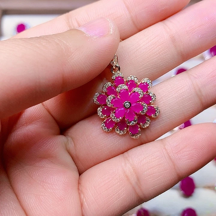 红宝石颈饰银S925镶嵌