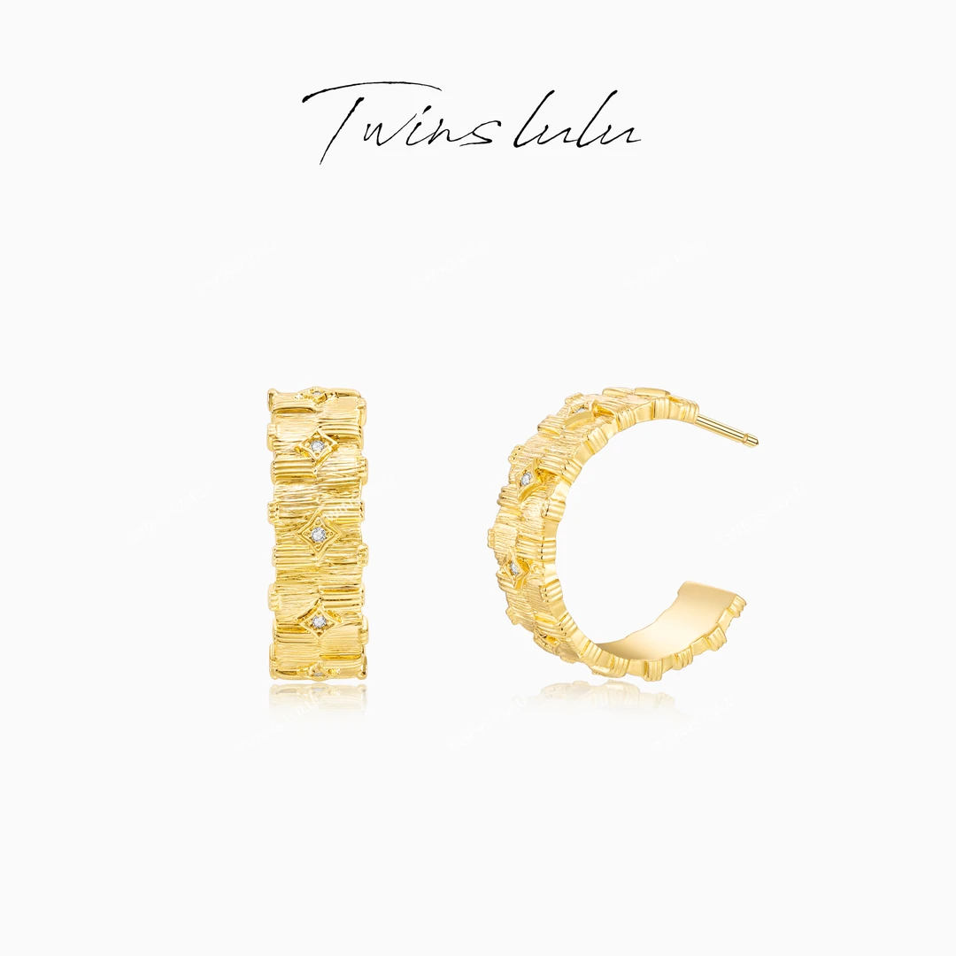 TWINS LULU 出游季 夏上新 简约C形肌理感四角星耳环TSL2553