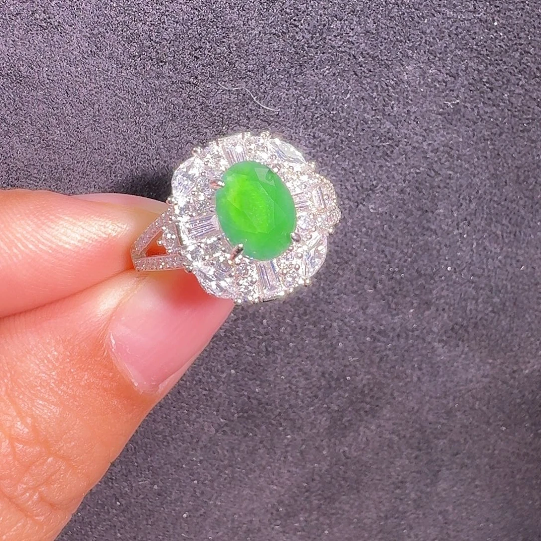 翡翠银S925镶嵌戒指蛋面