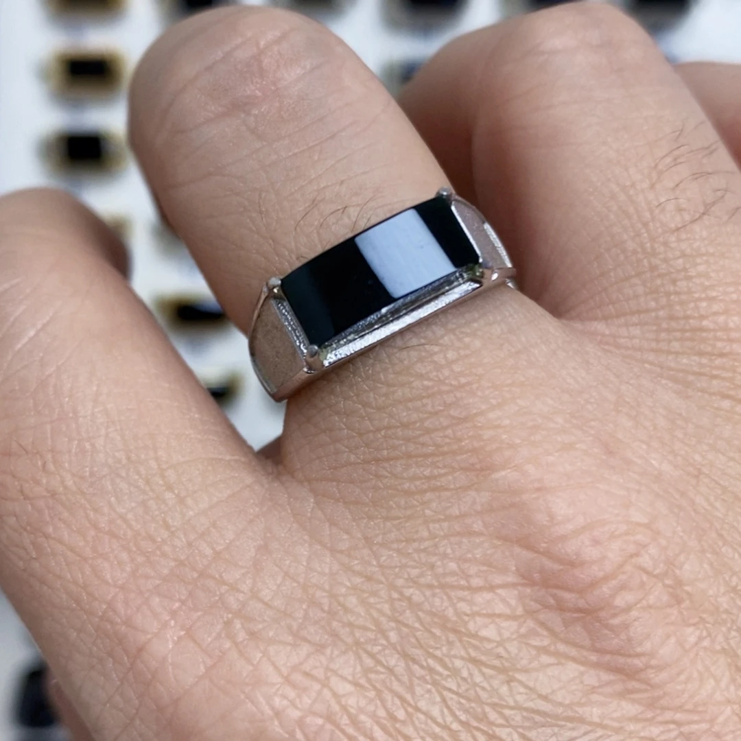 翡翠银S925镶嵌戒指墨翠戒指