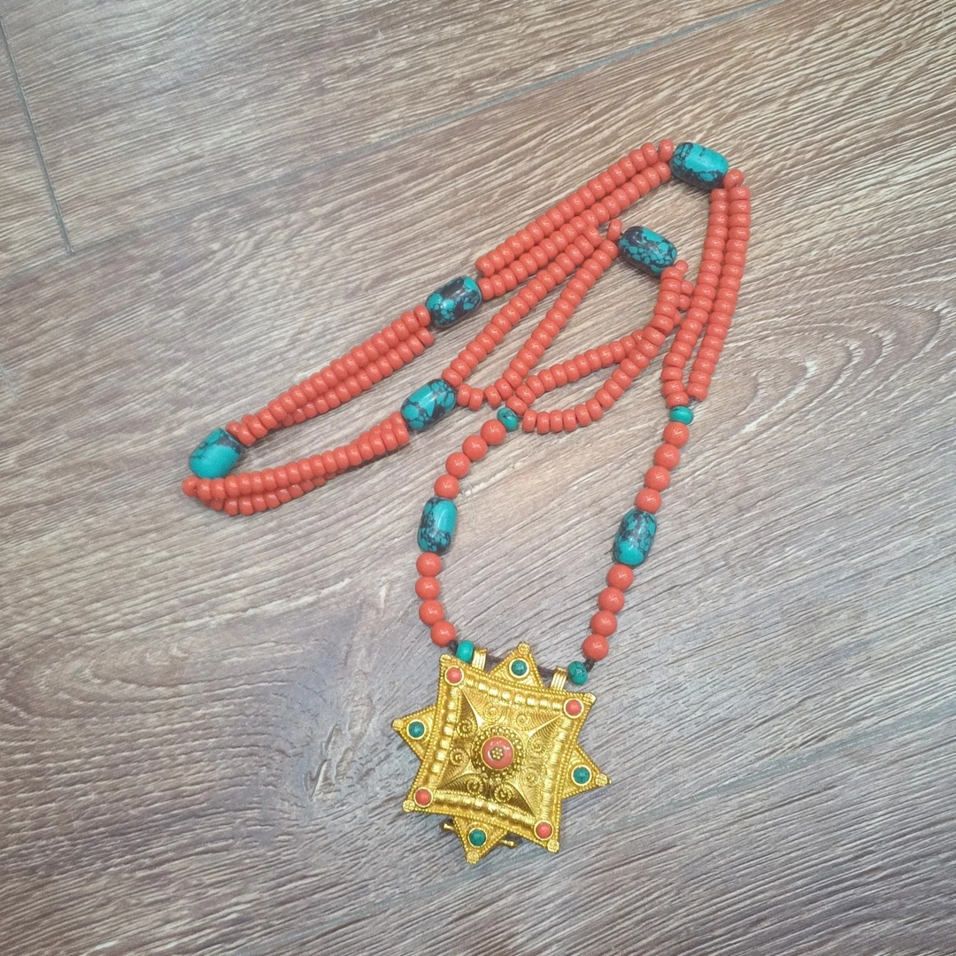 铜合金亚克力项链 尼泊尔百搭彩色首饰项链链子饰品藏袍配饰项链