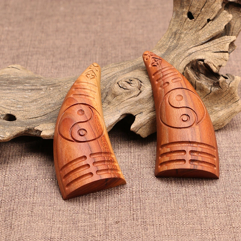 老桃木圣杯木卦茭杯 手工刻九宫八卦河图洛书真老桃木羊角卦