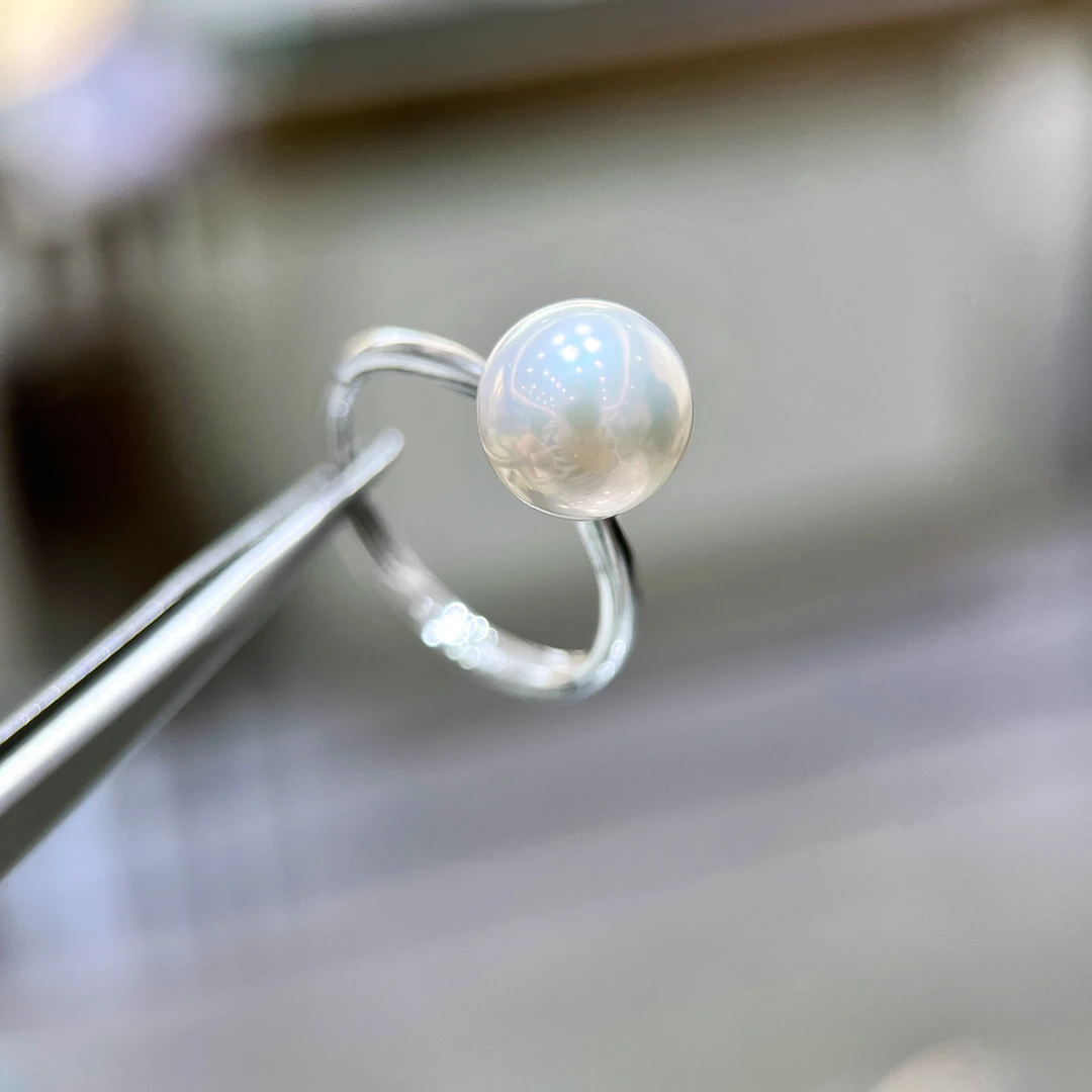 【源头厂家直发】淡水极光简约款9-10MM白珠戒指/S925银戒托