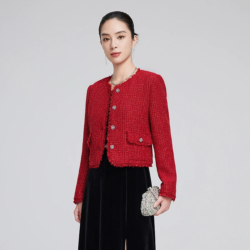 赢智尚红色小香风短款外套女贵气时尚年会2025春季新款ZB00718