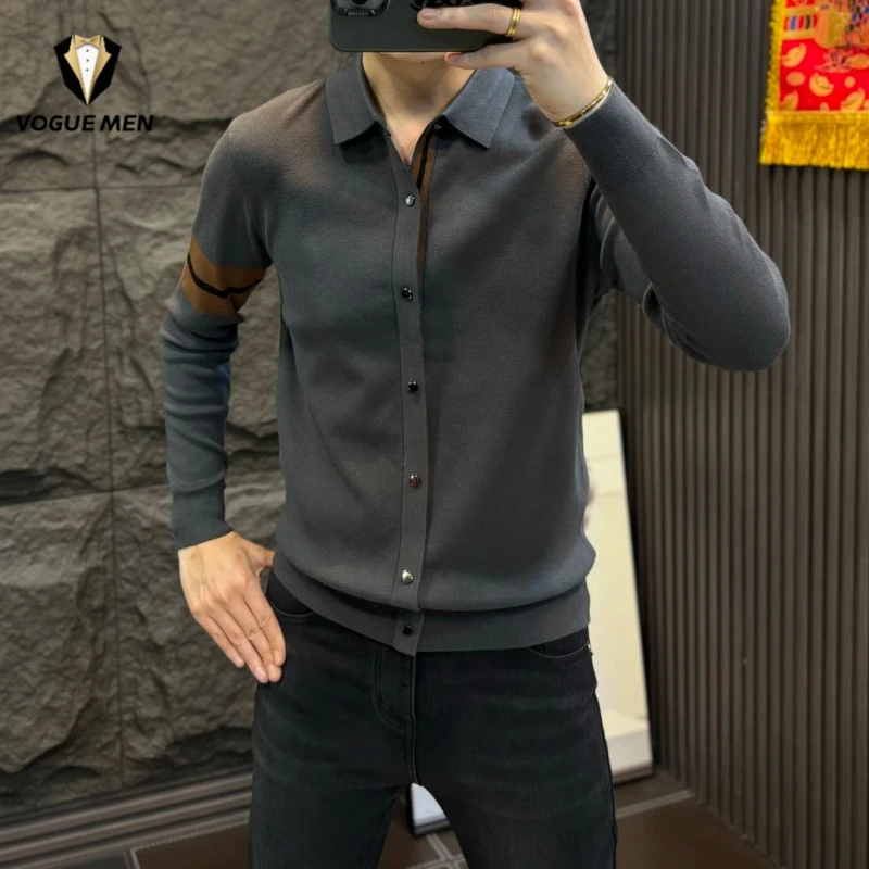 2025时尚高端男士高品质百搭上衣休闲针织翻领POLO衫男款毛衣秋季